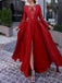 Elegant Long Sleeves A-line Illusion Long Prom Dresses with Side Slit, OT230