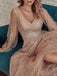 Sparkly Long Sleeves V-neck A-line Tulle Prom Dresses , OT234