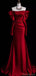 Elegant Off the Shoulder Mermaid Long Sleeves Red Satin Prom Dresses Online, OT227
