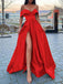 Elegant Off the Shoulder A-line Satin Side Slit Long Prom Dresses Online, OT229
