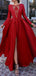 Elegant Long Sleeves A-line Illusion Long Prom Dresses with Side Slit, OT230