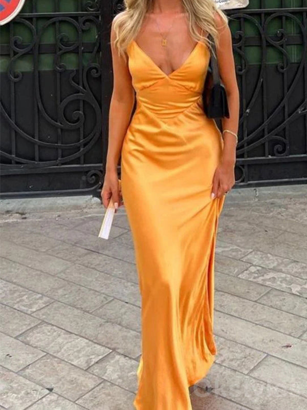 Elegant V-neck Spaghetti Straps Mermaid Evening Prom Dresses Online, OT164