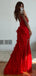 Elegant Spaghetti Straps Mermaid Red Evening Prom Dresses Online, OT165