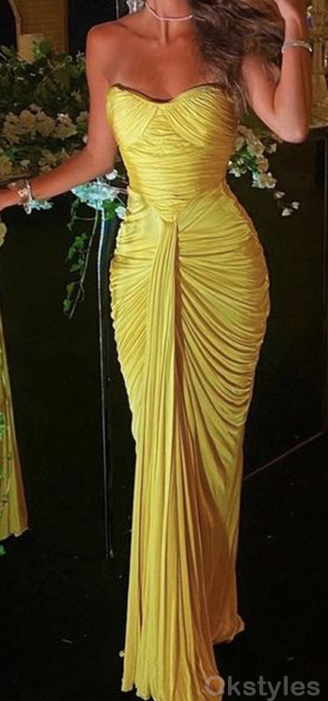 Elegant Mermaid Sweetheart Sleeveless Yellow Evening Prom Dresses Online, OT166