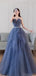 Elegant A-line Sleeveless Sweetheart Tulle Dusty Blue Evening Prom Dresses Online, OT169