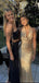 Sexy Halter Mermaid Sleeveless Champagne Evening Prom Dresses Online, OT171