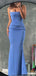 Elegant Spaghetti Straps Mermaid Dusty Blue Evening Prom Dresses Online, OT173