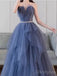 Elegant A-line Sleeveless Sweetheart Tulle Dusty Blue Evening Prom Dresses Online, OT169