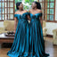 Elegant Off the Shoulder A-line Long Satin Bridesmaid Dresses Online, OT543