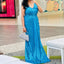 Sparkly Sequins V-neck Sleeveless A-line Ocean Blue Long Bridesmaid Dresses, OT274