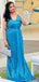 Sparkly Sequins V-neck Sleeveless A-line Ocean Blue Long Bridesmaid Dresses, OT274