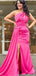 Elegant One Shoulder Mermaid Side Slit Azalea Satin Long Bridesmaid Dresses Online, OT514