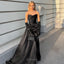 Gorgeous Mermaid Sleeveless V-neck Side Slit Black Satin Long Bridesmaid Dresses with Trailing, OT503