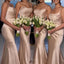 Simple Mermaid Spaghetti Straps Satin Rose Gold Long Bridesmaid Dresses Online, OT546