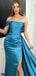 Elegant Straight Neck Mermaid Side Slit Jade Satin Long Bridesmaid Dresses with Trailing, OT581