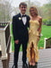 Elegant Spaghetti Straps Daffodil Side Slit Chiffon Mermaid Long Prom Dresses Online, OT176