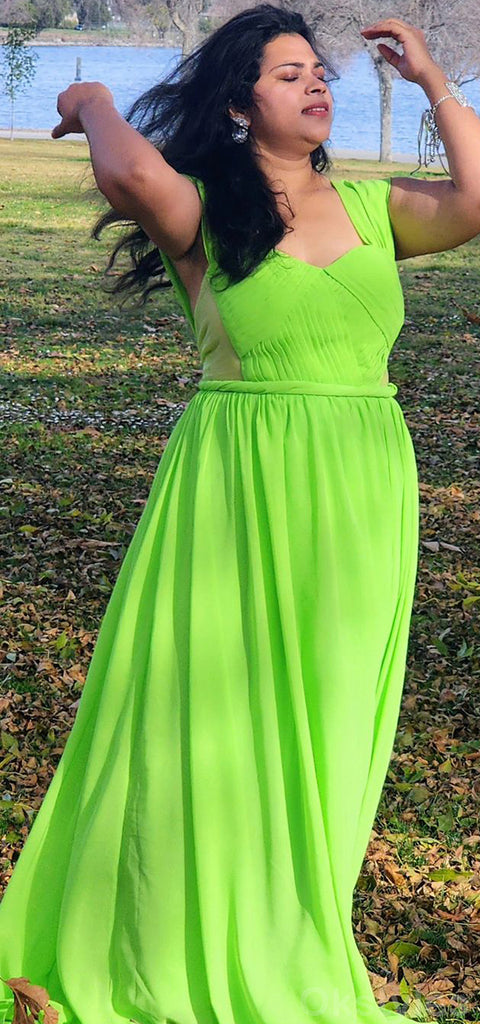Simple Lime Green Chiffon Sleeveless A-line Floor Length Bridesmaid Dresses, OT340