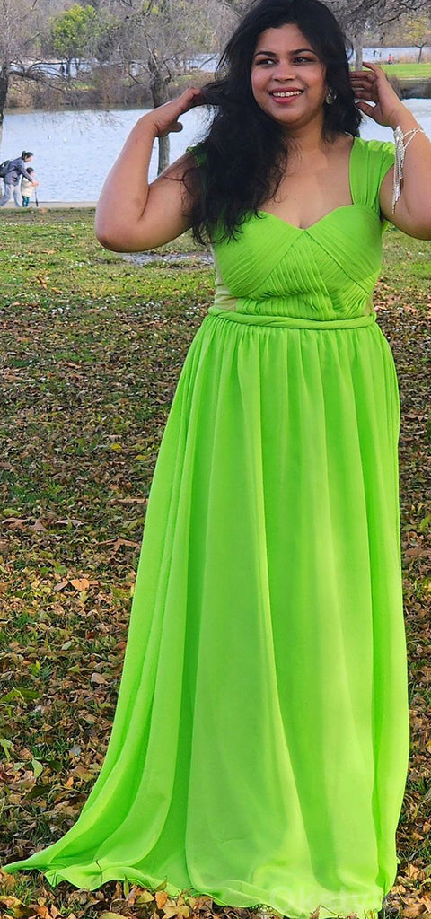 Simple Lime Green Chiffon Sleeveless A-line Floor Length Bridesmaid Dresses, OT340