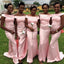 Elegant Off the Shoulder Mermaid Pink Satin Long Bridesmaid Dresses Online, OT584