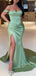 Elegant Off Shoulder Mermaid Side Slit Satin Long Bridesmaid Dresses Online, OT693