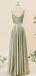 Elegant Spaghetti Straps V-neck Satin Long Bridesmaid Dresses Online, OT636
