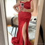 Elegant Straps Mermaid Red Side Slit Bridesmaid Dresses Online, BG032