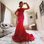Elegant Straps Mermaid Red Side Slit Bridesmaid Dresses Online, BG032