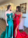 Elegant Sweetheart Sleeveless Mermaid Green Red Prom Dresses, OT021