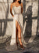 Sparkly Spaghetti Straps Side Slit Mermaid Long Ivory Evening Prom Dresses Online, OT131