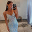 Sparkly Spaghetti Straps V-neck Sequins Mermaid Tulle Blue Prom Dresses Online, OT030