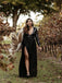 Black Sequin Long Sleeves Side-Slit Floor Length Bridesmaid Dresses, OT415