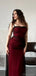 Elegant Spaghetti Straps Black and Red Mermaid Long Bridesmaid Dresses Online, BG005