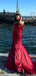 Elegant Straps Mermaid Long Side Slit Mulberry Satin Long Bridesmaid Dresses Online, OT472