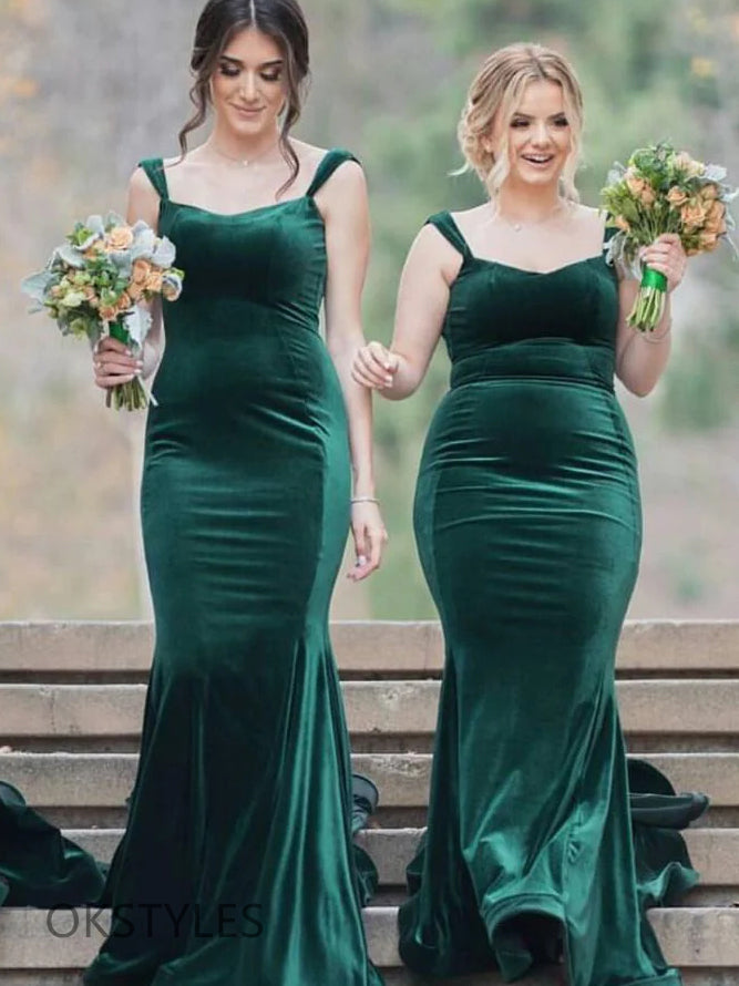 Mermaid Spaghetti Straps Floor Length Bridesmaid Dresses, OT298