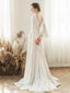 Elegant Long Sleeves A-Line V-neck Backless Wedding Dresses Online, OT090