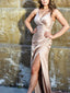 Satin Mermaid Side-Slit Pleats Long Prom Dresses, OT162