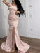Satin One-Shoulder Side-Slit Long Prom Dresses, OT160