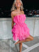 Ruffles A-Line Strapless Hot Pink Short Homecoming Dresses, OT460