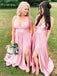 A-line V-neck Pink Long Bridesmaid Dresses, BG143