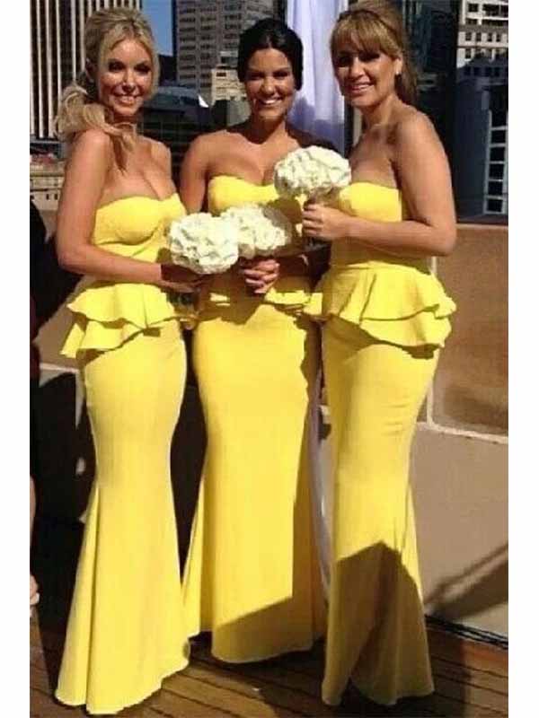 Ruffles Bright Yellow Log Mermaid Bridesmaid Dresses, BG181