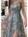 A-line Tulle Straps Sequins Prom Dress Evening Dress with Split, OL592