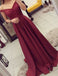 Elegant Burgundy A-Line Off-Shoulder Long Prom Dress With Pleats, PD0132