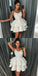 A-Line Spaghetti Straps White Appliques Short Homecoming dresses, HD0394