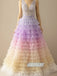 Elegant Ball Gown Applique Spaghetti Straps V-back Long Prom Dresses, OL061