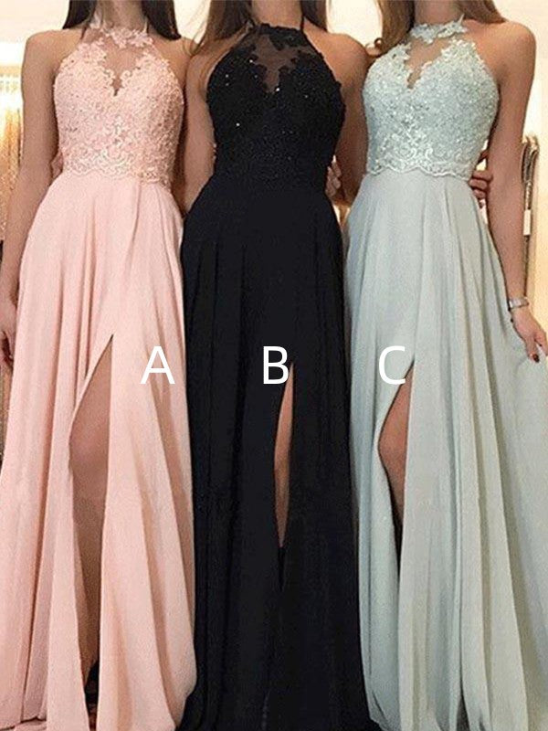 Mismatched  Elegant Lace Top Chiffon Halter Bridesmaid Dresses, BG061