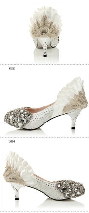 Women's Sparkly Crystal High Heels Pointed Toe White Wedding