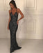 Black V-neck Spaghetti Straps Mermaid Prom Dress, OL389