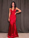 Elegant Spaghetti Straps V-neck Long Red Prom Dress, OL409