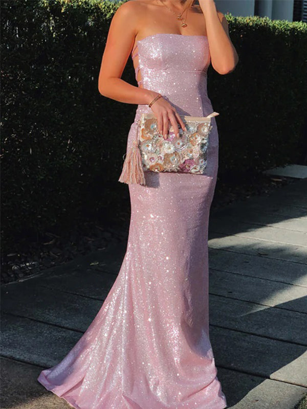 Mermaid Pink Sparkly Long Prom Dress, OL414