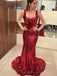 Sparkly Red Sequins Mermaid Sexy Backless Prom Dress, OL419